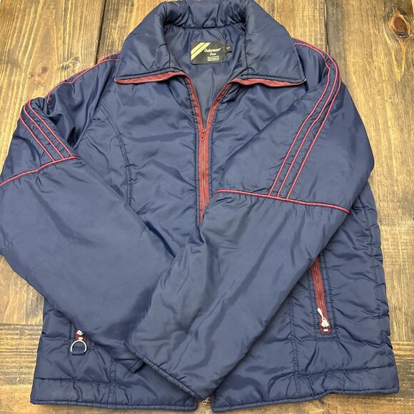 Outerwear From Sears Blue Puffer Jacket Size Tall Large Vintage Warm Red Striped - Picture 3 of 11